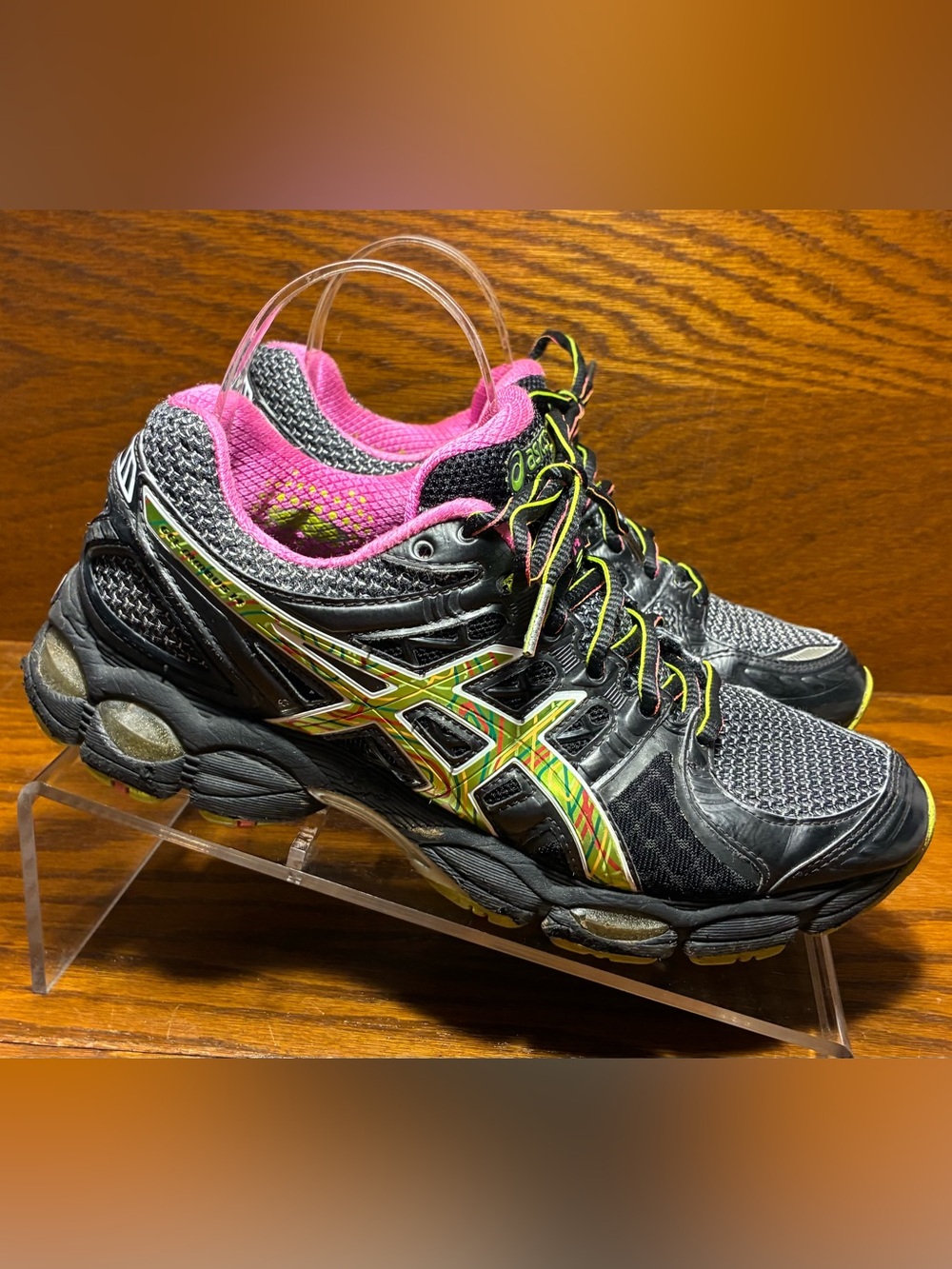 ASICS GEL Nimbus 14 Running Shoes Black Digital Neon Pink Women’s 7.5